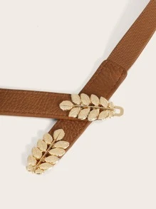 1pc Women Leaf Elastic Simple Waist Belt, Casual Daily - Brown - View 4
