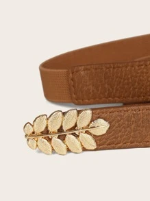 1pc Women Leaf Elastic Simple Waist Belt, Casual Daily - Brown - View 5