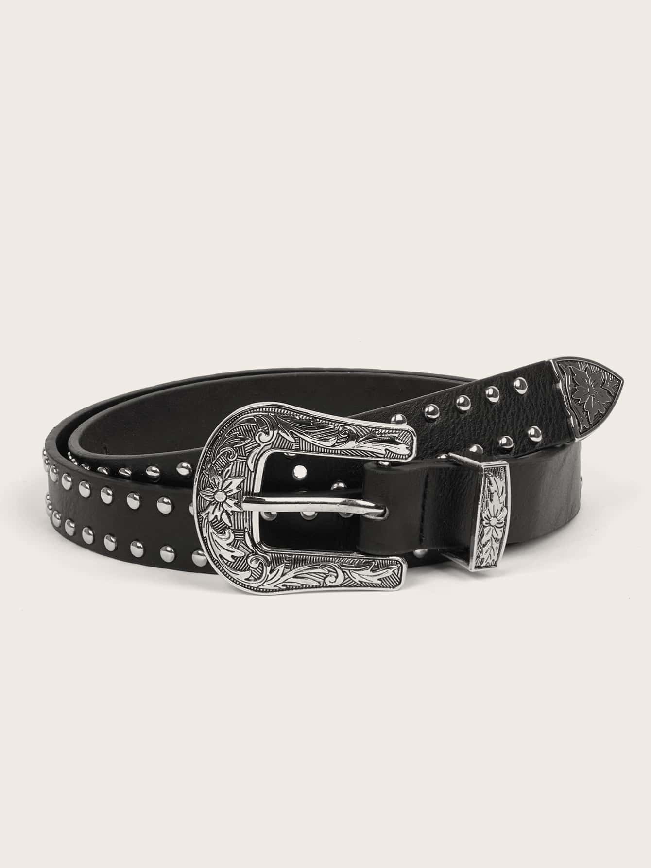 Street 1pc Studded Decor Western Belt Halloween - Black - View 1