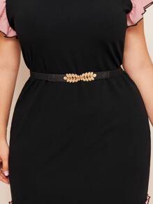 1pc Leaves Decor Elastic Waist Belt For Women, Casual Daily Accessory - Black - View 1