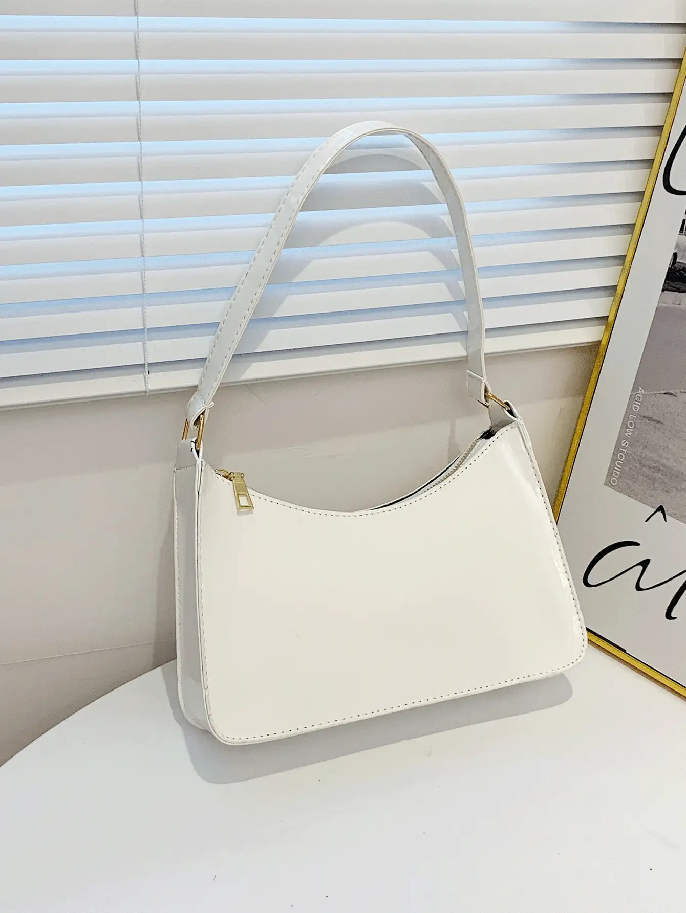輕量級商務休閒時尚手提袋，適用於青少年女生、女大學生、菜鳥和白領，完美適用於辦公室、工作、商務、通勤，極簡風格女士袋 - 白色 - 查看 2