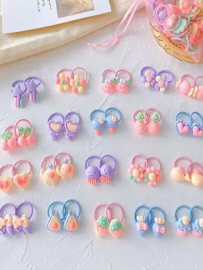 10入組隨機色卡通設計寵物髮帶