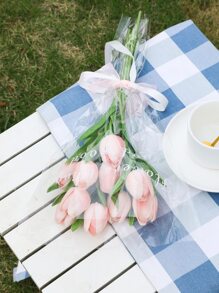 1 set/2 sets, 17.4in/44cm, Flores artificiales, Ramo artificial de tulipanes, Ramo floral de tacto real, Ramo de tulipanes para regalo, Decoración de picnic de fiesta, Ramo de tulipanes falsos, Adecuado para decoración del hogar, boda al aire libre, fiesta, decoración de dormitorio, decoración del hogar, decoración de fiestas, regalo del Día de la Madre, regalo del Día de San Valentín, regalo de cumpleaños, decoración de regreso a la escuela, decoración de primavera en el hogar, decoración de cocina, oficina, ceremonia de graduación - Rosa - Ver 2