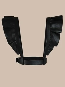 Ruffle Trim Square Buckle Harness Belt - Black - View 1