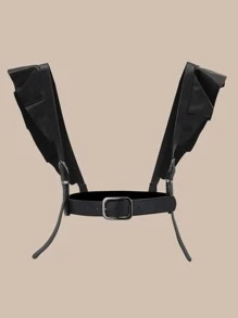 Ruffle Trim Square Buckle Harness Belt - Black - View 3