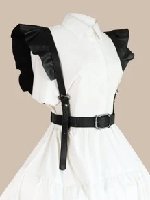 Ruffle Trim Square Buckle Harness Belt - Black - View 4