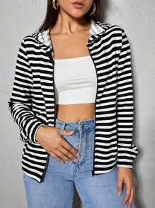 Muchica 條紋印花落肩袖運動衫 - 黑與白 - 查看 1