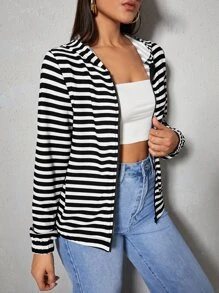 Muchica 條紋印花落肩袖運動衫 - 黑與白 - 查看 3