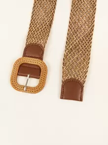 方形扣草編腰帶波希米亞風格