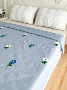1pc Flower Embroidered Bedspread - Blue - View 4