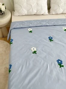 1pc Flower Embroidered Bedspread - Blue - View 5