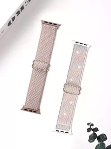 2 件/套弹性尼龙单圈表带，兼容 表带 49 毫米 46 毫米 45 毫米 44 毫米 42 毫米 41 毫米 40 毫米 38 毫米，男女款，个性化波浪纹柔软尼龙弹性编织表带，兼容 Ultra 2、Series 11/10/9/8/7/6/5/4/3/2/1 SE，可作为返校学生的礼物 - 杏色 - 查看 2