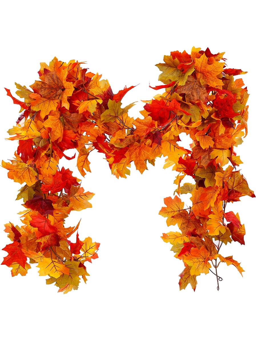 1 cái 170cm Vòng hoa lá phong cầu vồng giống như lụa cho bữa tiệc mùa đông Trang trí tủ tường trong nhà, Trang trí bàn ăn trung tâm, Trang trí nhà, Bọc tay vịn cầu thang, Trang trí cửa/cửa sổ ngoài trời, Giáng sinh - Nhiều màu - Xem 1