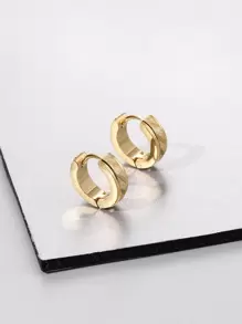 時尚流行男士簡約圈形耳環不銹鋼朋克嘻哈風格適合珠寶禮物和時尚外觀 - 金黃色 - 查看 1