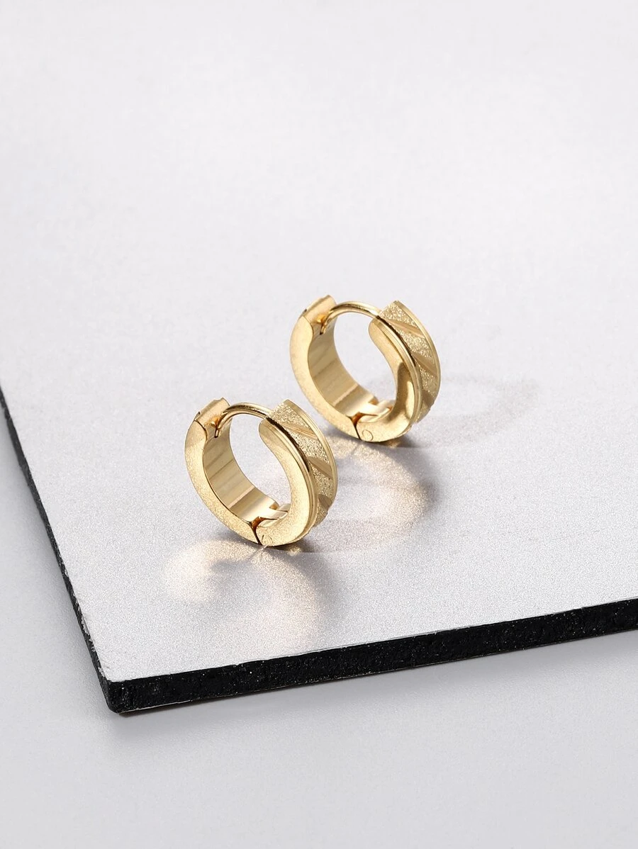 時尚流行男士簡約圈形耳環不銹鋼朋克嘻哈風格適合珠寶禮物和時尚外觀 - 金黃色 - 查看 1