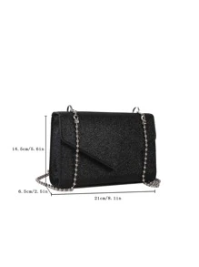 Bolsa cuadrada brillante con solapa - Negro - Ver 3