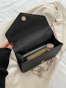 Bolsa cuadrada brillante con solapa - Negro - Ver 5