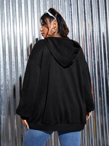 ROMWE PUNK Plus Butterfly Print Drop Shoulder Sweatshirt - Black - View 2