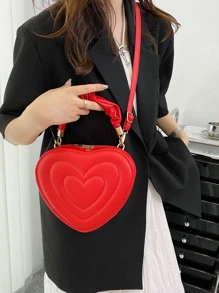 Quilted Heart Design Novelty Bagmatching , Bag, Gifts, Outfit,Perfect For Dress,Wedding Dress,Formal Dresses For Women,Prom Dress, Dress,Birthday Dress, - Red - View 4
