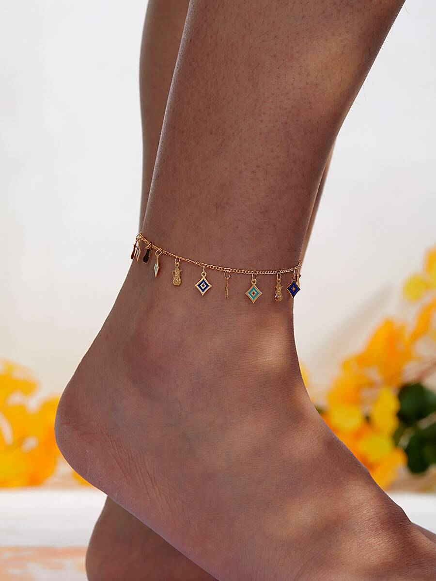 1入簡單時尚的幾何吊墜腳鍊，獨特風格適合女性日常佩戴 - 彩色 - 查看 1