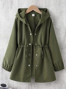 女孩腰部抽繩連帽外套 - 軍綠色 - 查看 1