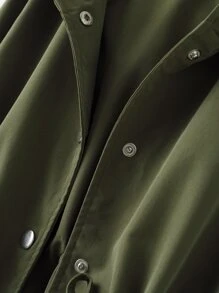 女孩腰部抽繩連帽外套 - 軍綠色 - 查看 5