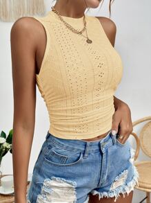 SHEIN Essnce 網眼刺繡褶邊背心上衣 - 黃色 - 查看 5