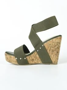 交叉绑带坡跟凉鞋，纯绿色假日坡跟凉鞋，春夏穿搭 - 軍綠色 - 查看 3