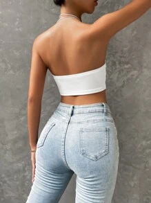 SHEIN ICON Asymmetrical Hem Halter Top - White - View 2