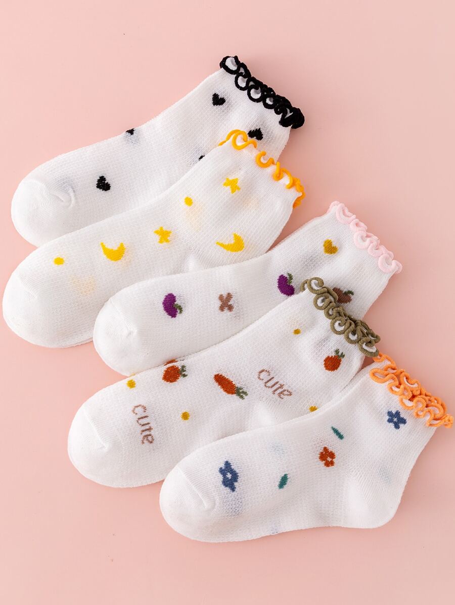 5雙小女童水果和字母圖案短襪 - 彩色 - 查看 1
