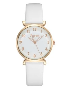 1 pieza Reloj cuarzo de puntero redondo & 1 pieza Pulsera - Blanco - Ver 3