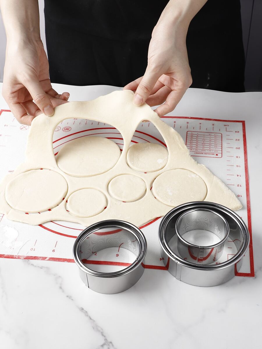 1 Bộ Dụng Cụ Cắt Bột Bằng Thép Không Gỉ, Dụng Cụ Cạp Bột Hình Tròn Cổ Điển Cho Nhà Bếp - Bạc - Xem 1