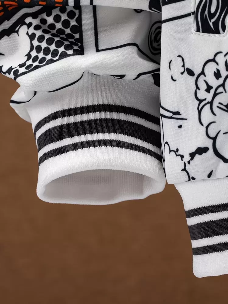 Manfinity Homme Men 1pc Random Pop Art Print Stripe Trim Bomber Jacket Going Out Fashion Colorful Long Sleeve Rave Baseball Jacket, For Friends, Husband, Boyfriend Gifts Graphic Anime Jacket,Fall - Multicolor - View 4