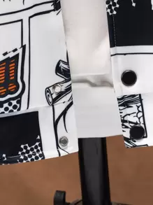 Manfinity Homme 男士 1 件随机流行艺术印花条纹飞行员夹克外出时尚彩色长袖狂欢棒球夹克，适合朋友、丈夫、男朋友的礼物图形动漫夹克，秋季 - 彩色 - 查看 3