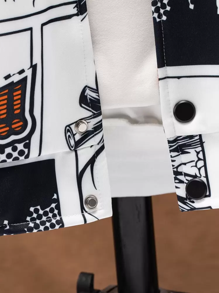 Manfinity Homme Men 1pc Random Pop Art Print Stripe Trim Bomber Jacket Going Out Fashion Colorful Long Sleeve Rave Baseball Jacket, For Friends, Husband, Boyfriend Gifts Graphic Anime Jacket,Fall - Multicolor - View 3