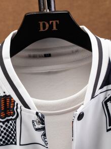 Manfinity Homme 男士 1 件随机流行艺术印花条纹飞行员夹克外出时尚彩色长袖狂欢棒球夹克，适合朋友、丈夫、男朋友的礼物图形动漫夹克，秋季 - 彩色 - 查看 5