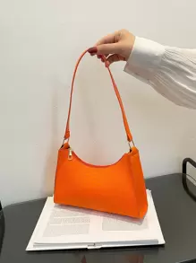 1入組女士們鱷魚紋編織PU皮革單肩包,完美適用於購物和作為節日禮物 - 橘色 - 查看 1