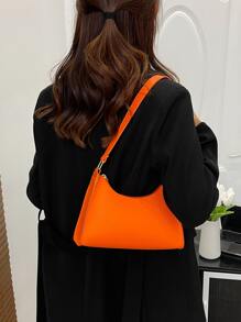 1入組女士們鱷魚紋編織PU皮革單肩包,完美適用於購物和作為節日禮物 - 橘色 - 查看 2