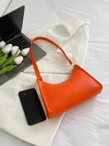 1入組女士們鱷魚紋編織PU皮革單肩包,完美適用於購物和作為節日禮物 - 橘色 - 查看 6