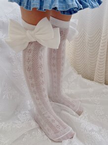 Toddler Girls Bow Decor Fishnet Over The Knee Socks