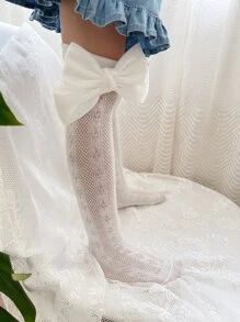 Toddler Girls Bow Decor Fishnet Over The Knee Socks