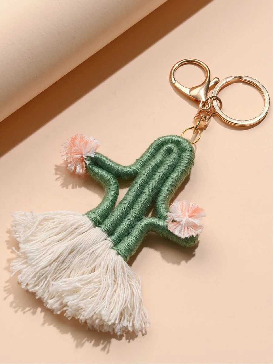 仙人掌和流蘇墜飾鑰匙圈 - 彩色 - 查看 1