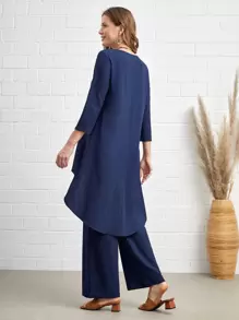 EMERY ROSE Blusa túnica unicolor bajo irregular con pantalones