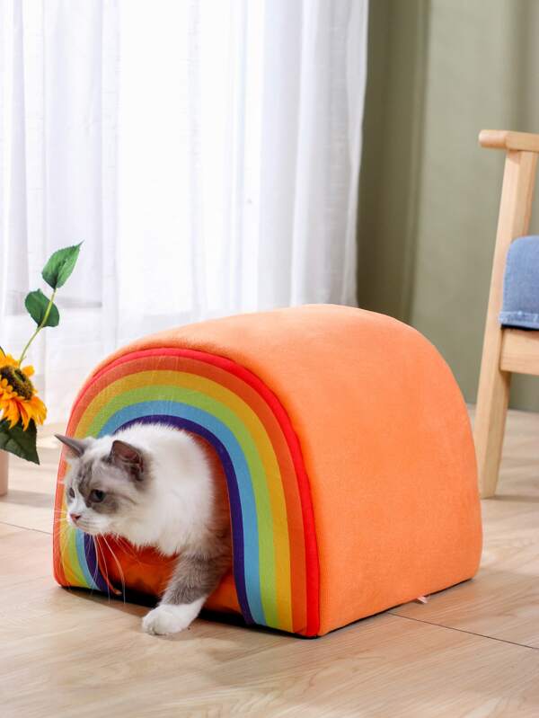 1pc Rainbow Print Pet Bed Pet House For Dog & Cat, Dog House Cat Bed