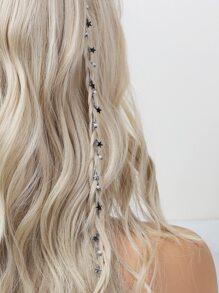 1個女性五星銀色編織鏈條朋克y2k髮夾派對禮物節日髮飾