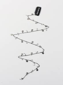 1個女性五星銀色編織鏈條朋克y2k髮夾派對禮物節日髮飾