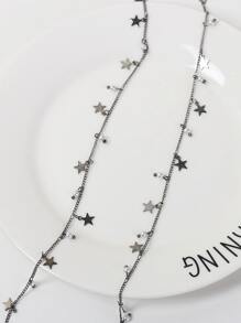 1個女性五星銀色編織鏈條朋克y2k髮夾派對禮物節日髮飾