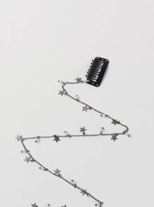 1個女性五星銀色編織鏈條朋克y2k髮夾派對禮物節日髮飾