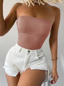 SHEIN VCAY Solid Rib-knit Tube Top - Dusty Pink - View 1