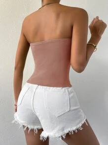 SHEIN VCAY Solid Rib-knit Tube Top - Dusty Pink - View 2